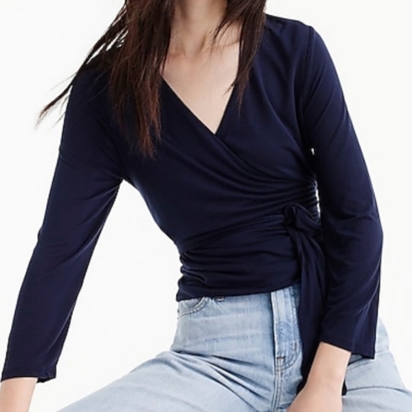 J. Crew Tops - NEW J. Crew Navy Blue Wrap Tie Top